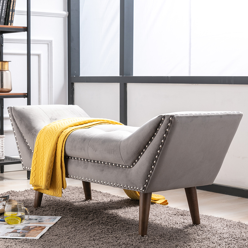 RXC002 Velvet Cambridge Chaise Bench Sofa with Vintage Studs
